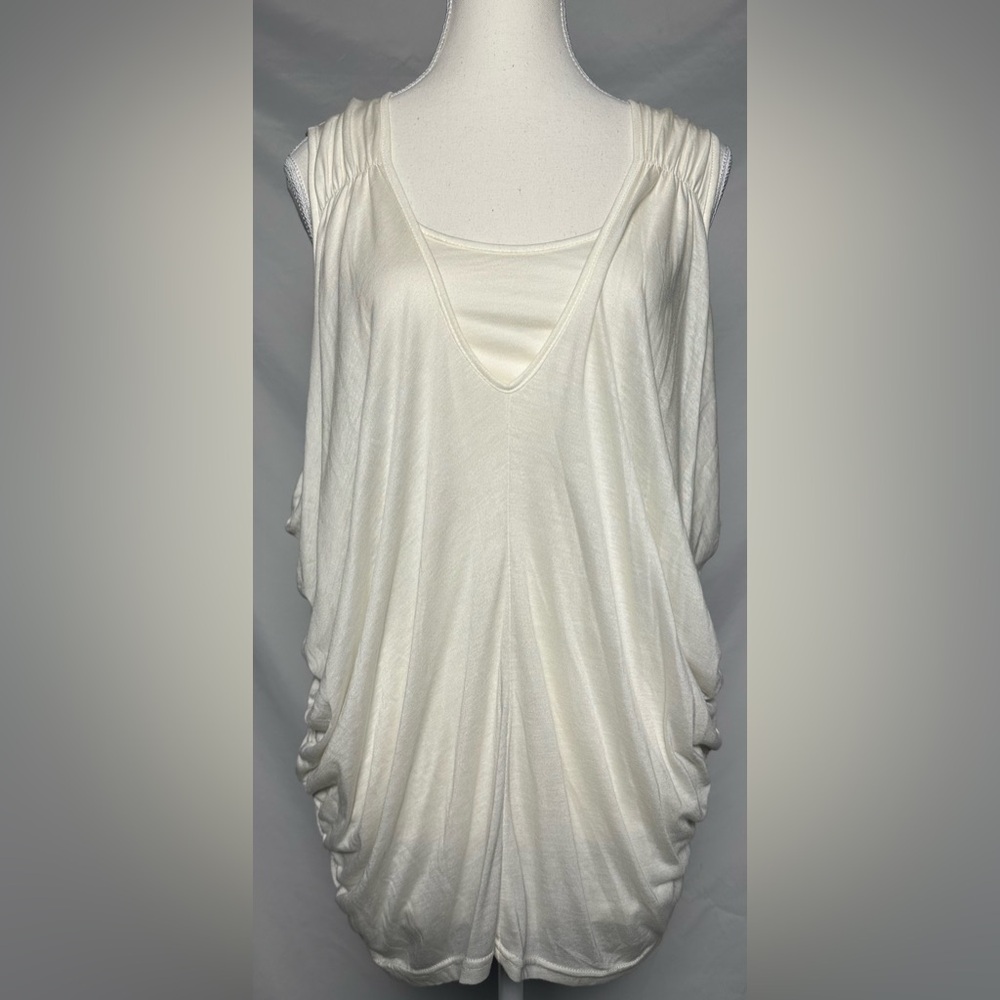 COSTA BLANCA Cream Draped Goddess Boho Lagenlook Vacation Sleeveless Top Size M